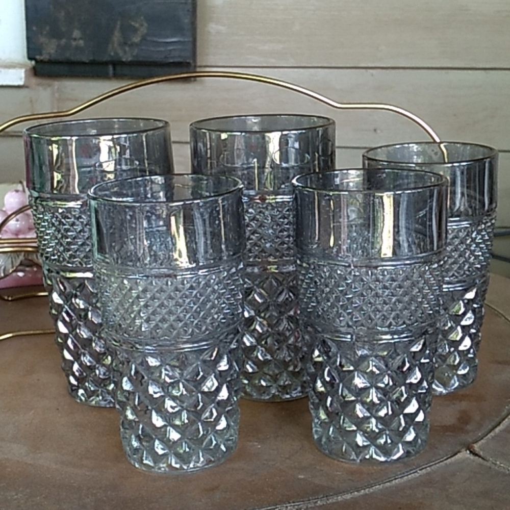 Vintage 1960s smokey hobnail glasswear highball iced tea Wexford Anchor Hocking